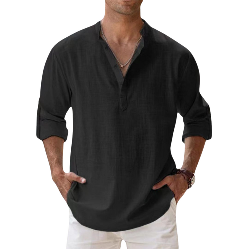 Blake | Linen Effect Cotton Henley Shirt